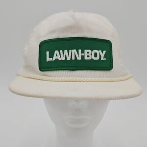 Vintage Lawn Boy Cap Hat White Green Logo Snapback Trucker